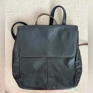 Fossil black leather backpack purse- brown interior